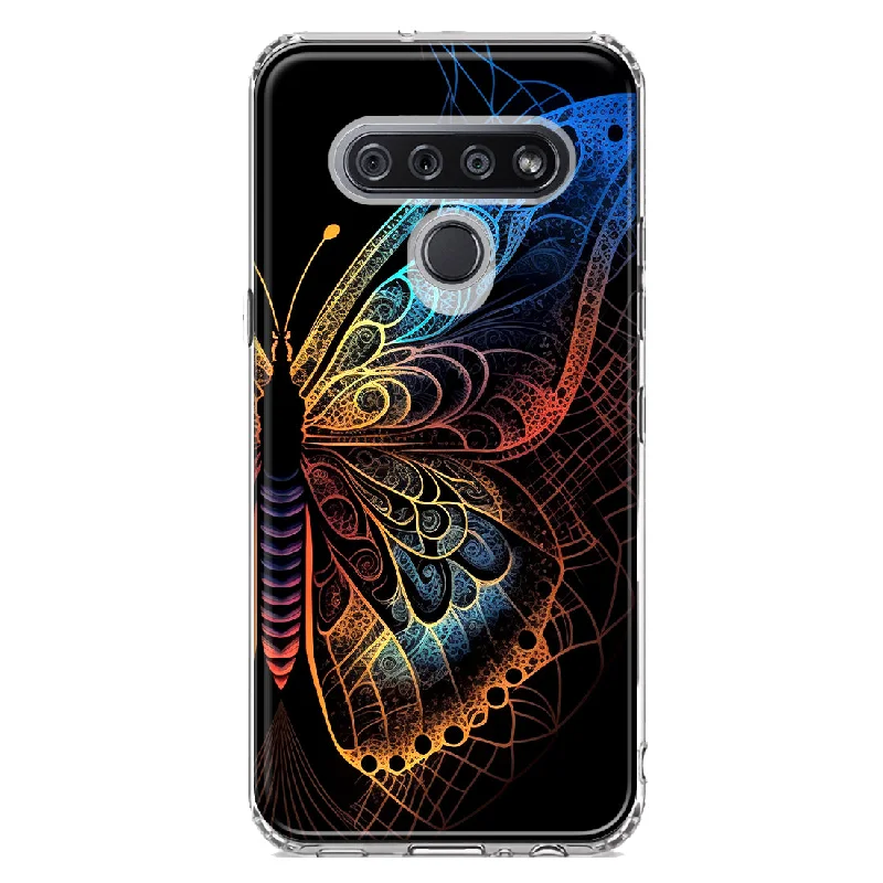 For LG K51 Mandala Geometry Abstract Butterfly Pattern Design Hybrid Protective Phone Case Cover