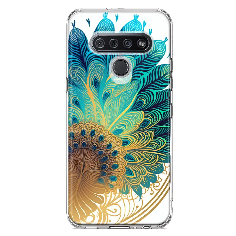 For LG K51 Mandala Geometry Abstract Peacock Feather Pattern Design Hybrid Protective Phone Case Cover