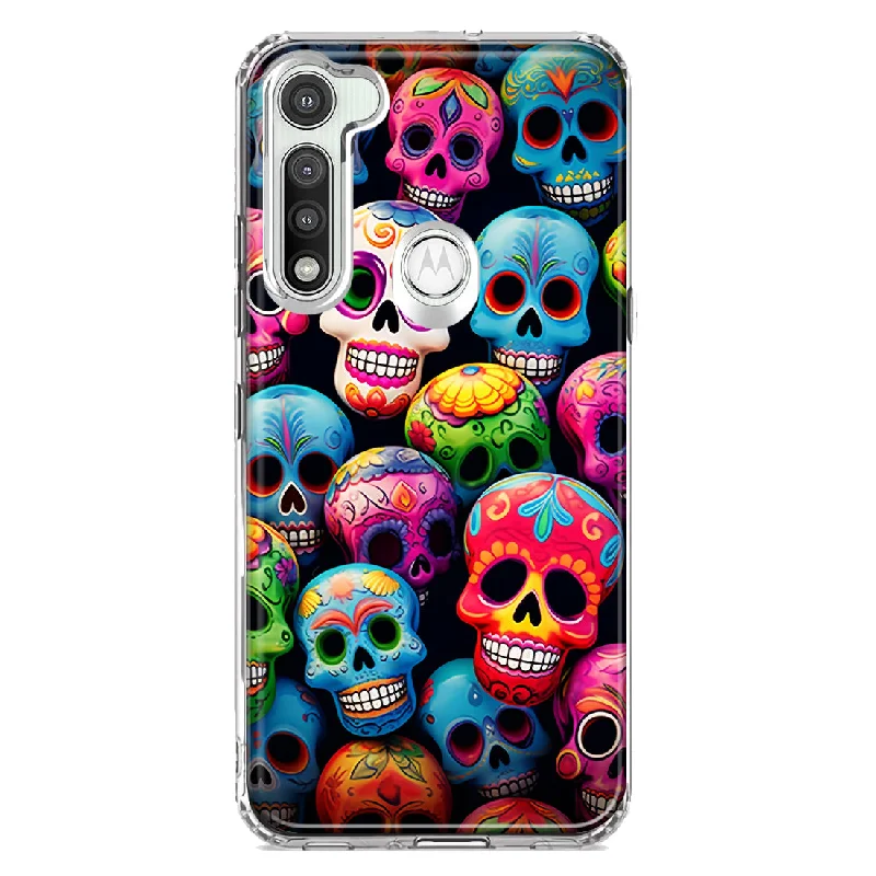 For Motorola Moto G Fast Halloween Spooky Colorful Day of the Dead Skulls Design Hybrid Protective Phone Case Cover