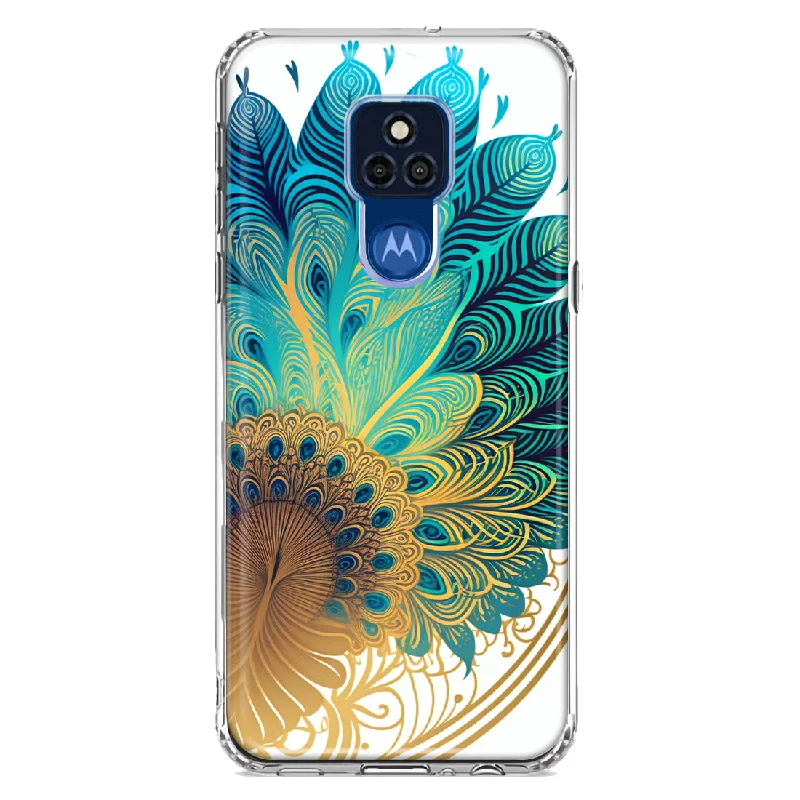 For Motorola Moto G Play 2021 Mandala Geometry Abstract Peacock Feather Pattern Design Hybrid Protective Phone Case Cover