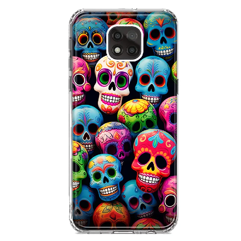 For Motorola Moto G Power 2021 Halloween Spooky Colorful Day of the Dead Skulls Design Hybrid Protective Phone Case Cover