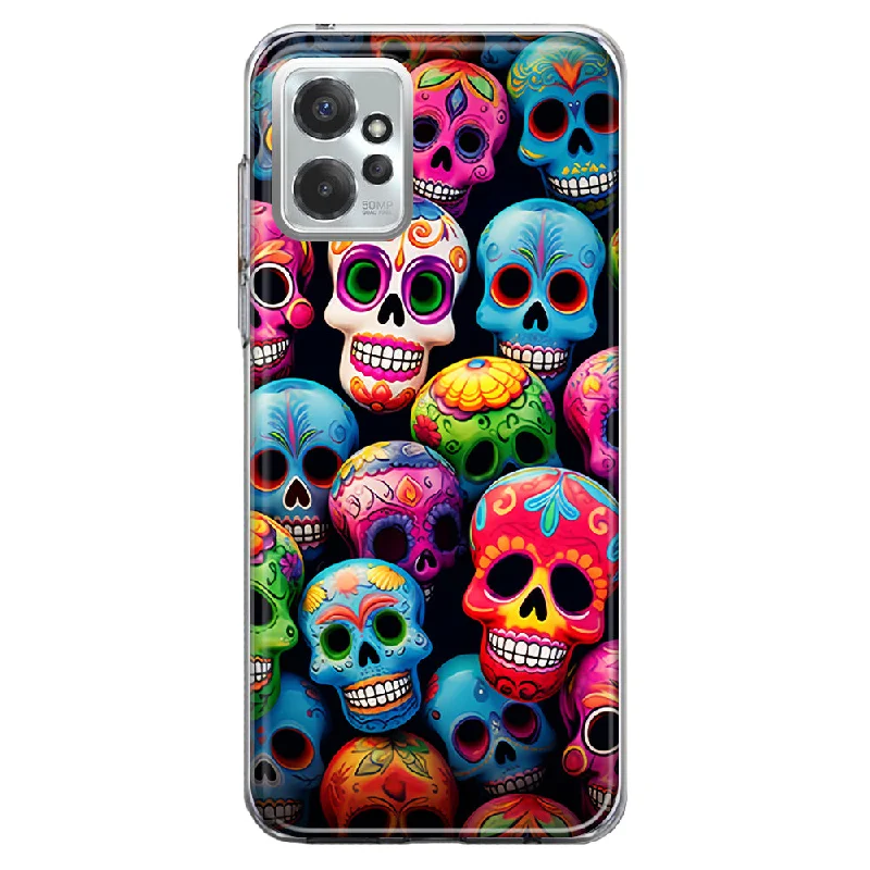 For Motorola Moto G Power 5G 2023 Halloween Spooky Colorful Day of the Dead Skulls Design Hybrid Protective Phone Case Cover