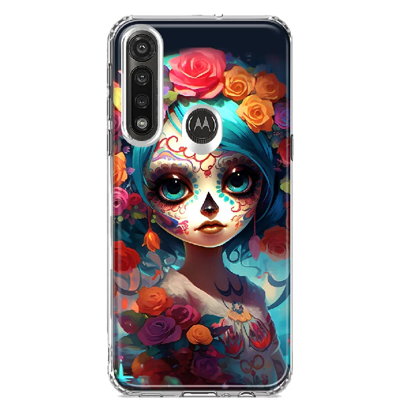 For Motorola Moto G Power Halloween Spooky Colorful Day of the Dead Skull Girl Design Hybrid Protective Phone Case Cover