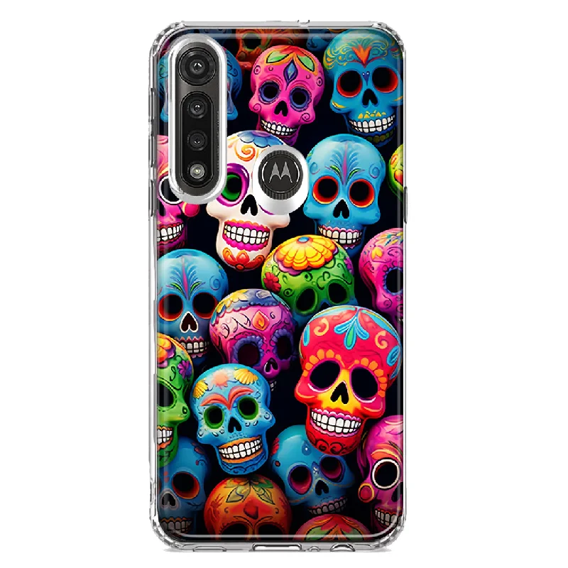 For Motorola Moto G Power Halloween Spooky Colorful Day of the Dead Skulls Design Hybrid Protective Phone Case Cover