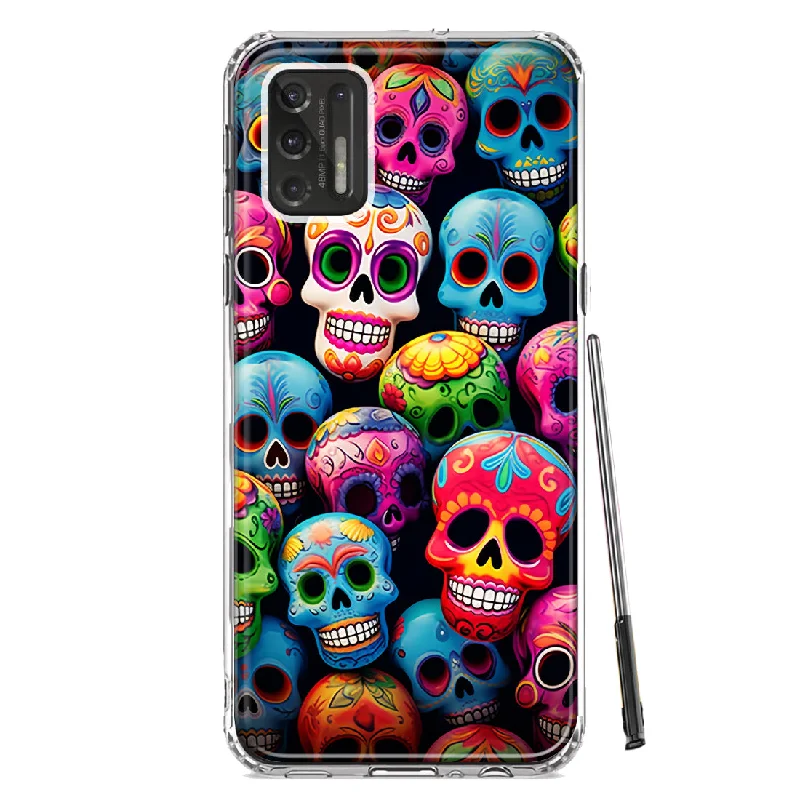 For Motorola Moto G Stylus 2021 Halloween Spooky Colorful Day of the Dead Skulls Design Hybrid Protective Phone Case Cover