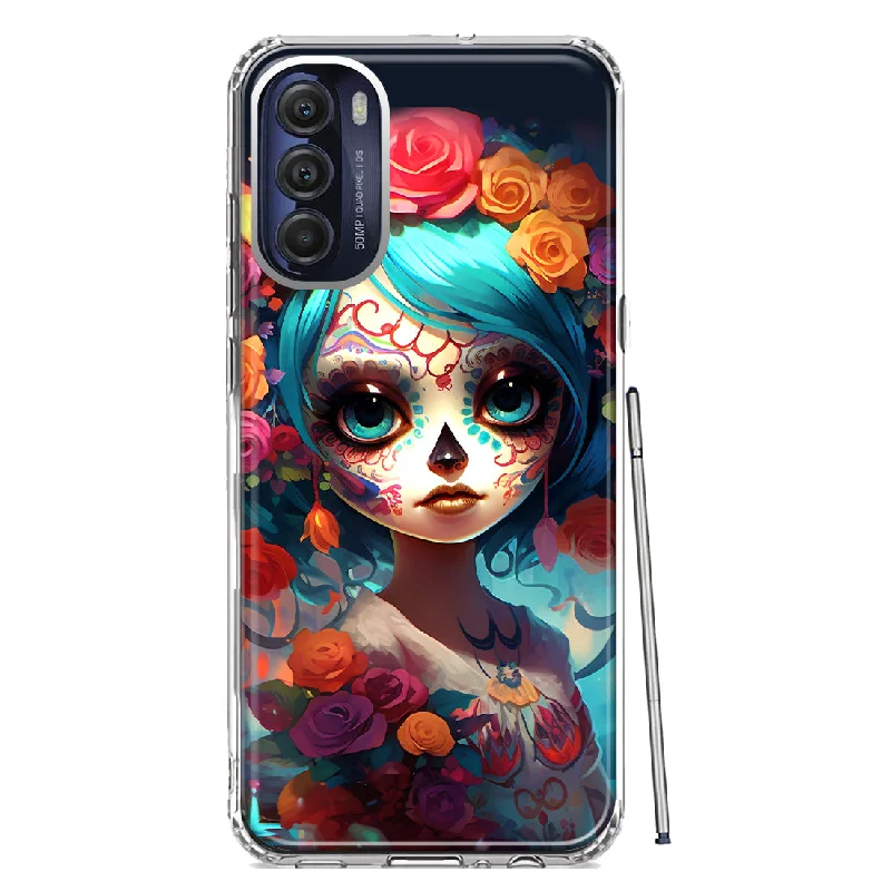 For Motorola Moto G Stylus 4G 2022 Halloween Spooky Colorful Day of the Dead Skull Girl Design Hybrid Protective Phone Case Cover