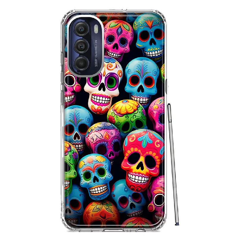 For Motorola Moto G Stylus 4G 2022 Halloween Spooky Colorful Day of the Dead Skulls Design Hybrid Protective Phone Case Cover