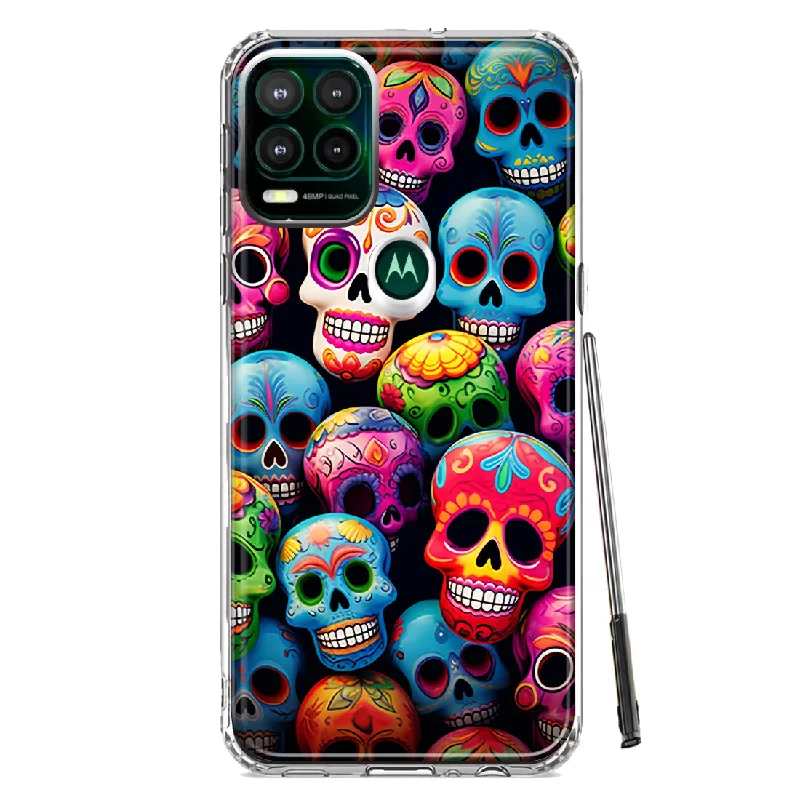 For Motorola Moto G Stylus 5G Halloween Spooky Colorful Day of the Dead Skulls Design Hybrid Protective Phone Case Cover