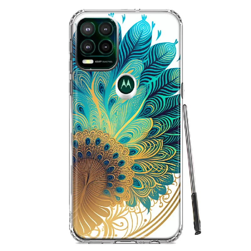 For Motorola Moto G Stylus 5G Mandala Geometry Abstract Peacock Feather Pattern Design Hybrid Protective Phone Case Cover