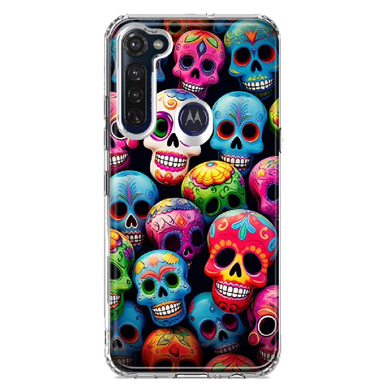 For Motorola Moto G Stylus Halloween Spooky Colorful Day of the Dead Skulls Design Hybrid Protective Phone Case Cover