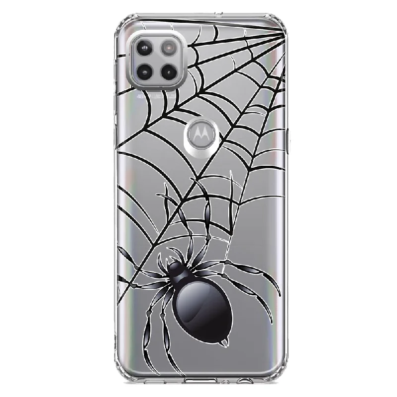 For Motorola One 5G Ace Creepy Black Spider Web Halloween Horror Spooky Design Hybrid Protective Phone Case Cover