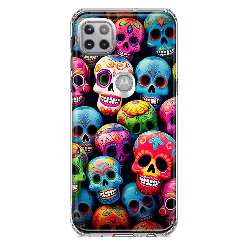 For Motorola One 5G Ace Halloween Spooky Colorful Day of the Dead Skulls Design Hybrid Protective Phone Case Cover