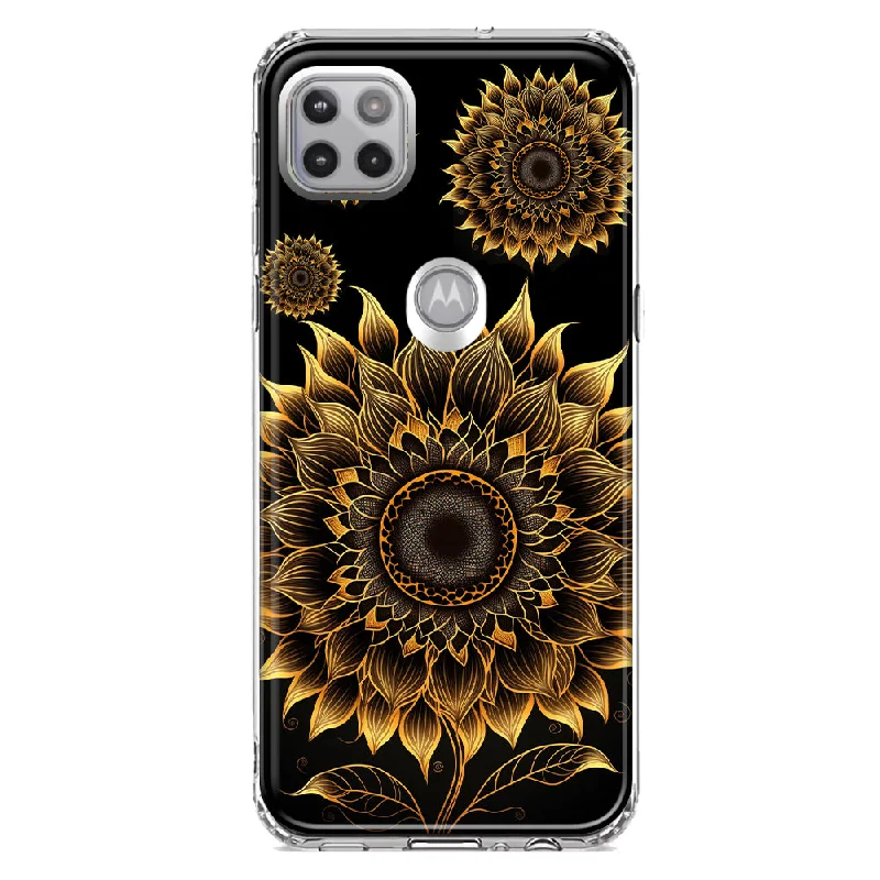 For Motorola One 5G Mandala Geometry Abstract Sunflowers Pattern Design Hybrid Protective Phone Case Cover