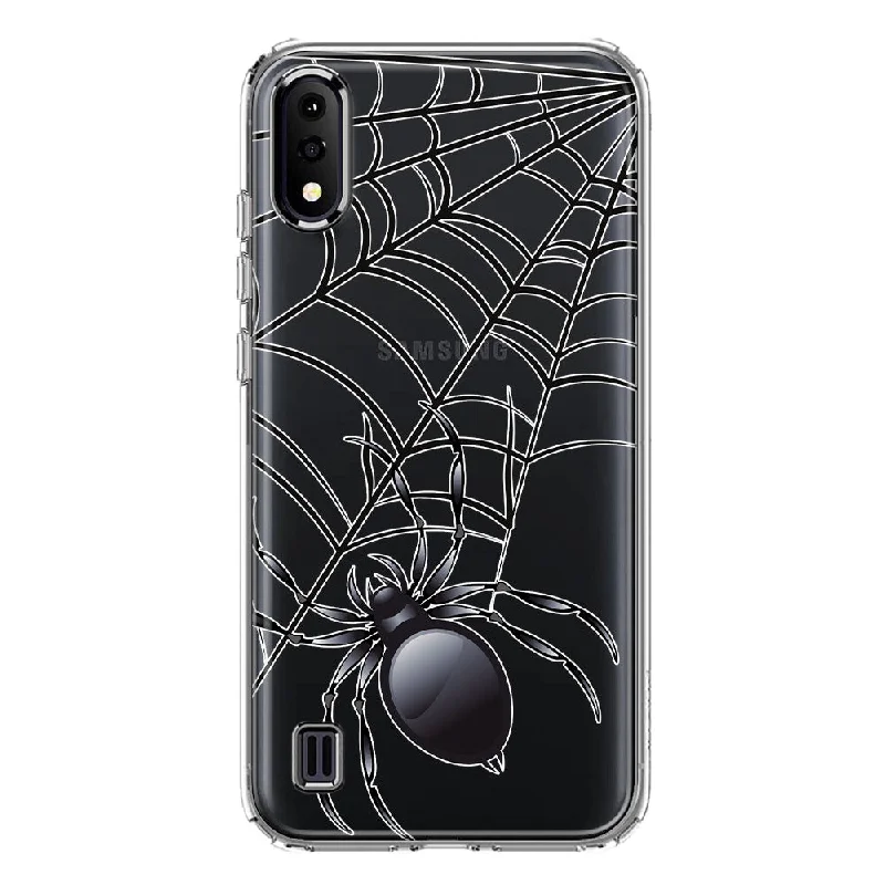 For Samsung Galaxy A01 Creepy Black Spider Web Halloween Horror Spooky Design Hybrid Protective Phone Case Cover