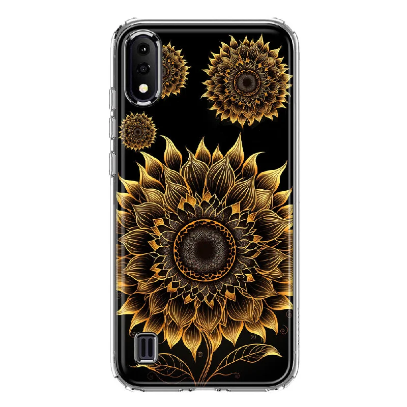 For Samsung Galaxy A01 Mandala Geometry Abstract Sunflowers Pattern Design Hybrid Protective Phone Case Cover