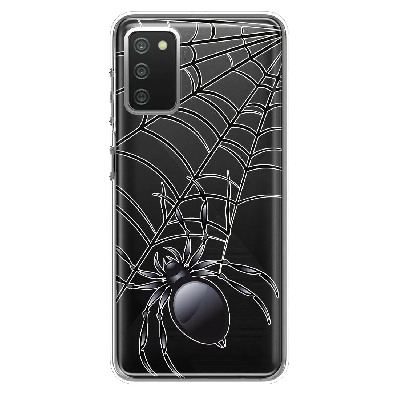 For Samsung Galaxy A02S Creepy Black Spider Web Halloween Horror Spooky Design Hybrid Protective Phone Case Cover