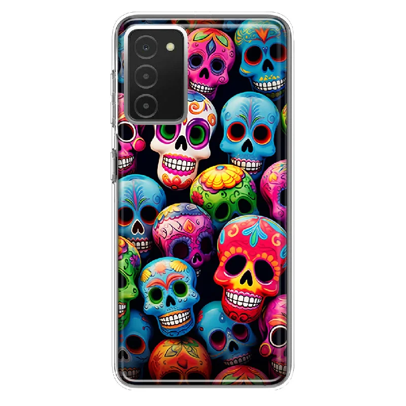 For Samsung Galaxy A03S Halloween Spooky Colorful Day of the Dead Skulls Design Hybrid Protective Phone Case Cover