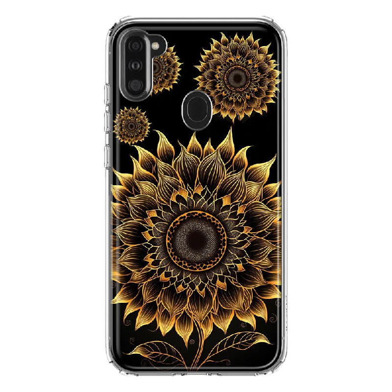 For Samsung Galaxy A11 Mandala Geometry Abstract Sunflowers Pattern Design Hybrid Protective Phone Case Cover