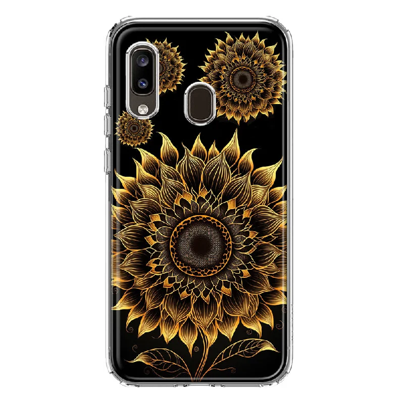 For Samsung Galaxy A20 Mandala Geometry Abstract Sunflowers Pattern Design Hybrid Protective Phone Case Cover