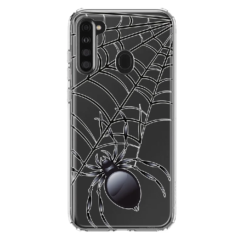 For Samsung Galaxy A21 Creepy Black Spider Web Halloween Horror Spooky Design Hybrid Protective Phone Case Cover