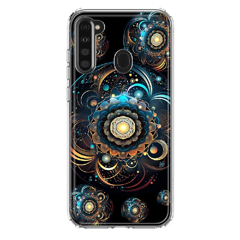 For Samsung Galaxy A21 Mandala Geometry Abstract Multiverse Pattern Design Hybrid Protective Phone Case Cover