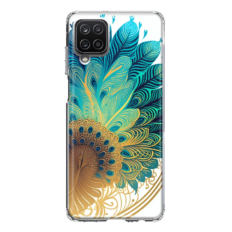 For Samsung Galaxy A22 5G Mandala Geometry Abstract Peacock Feather Pattern Design Hybrid Protective Phone Case Cover