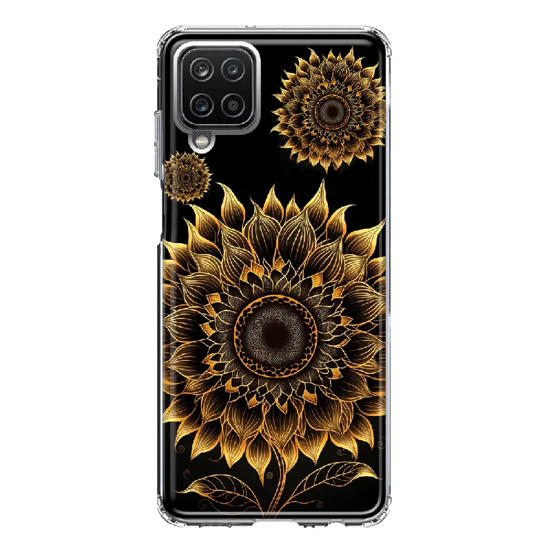 For Samsung Galaxy A22 5G Mandala Geometry Abstract Sunflowers Pattern Design Hybrid Protective Phone Case Cover