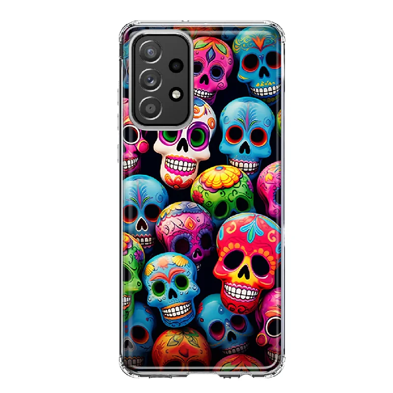 For Samsung Galaxy A31 Halloween Spooky Colorful Day of the Dead Skulls Design Hybrid Protective Phone Case Cover