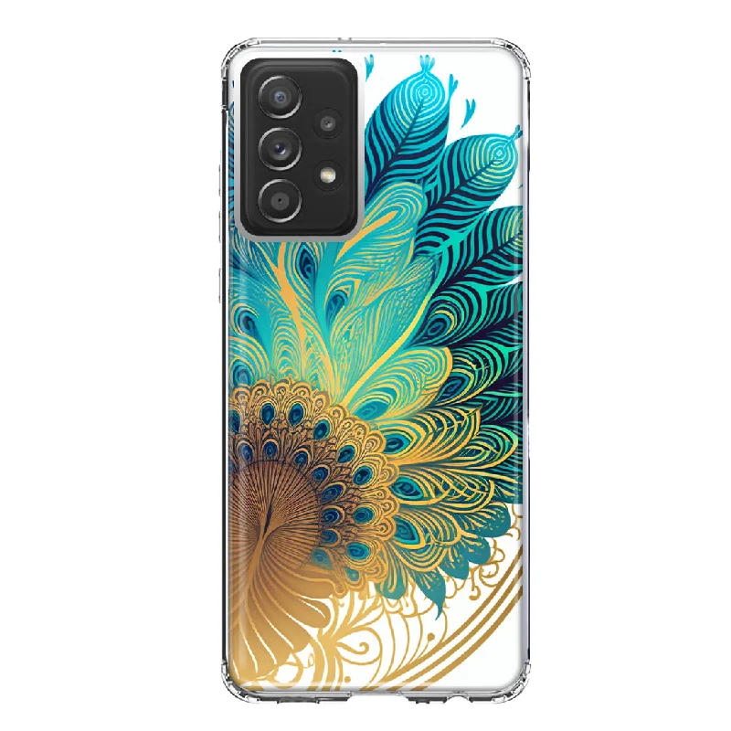 For Samsung Galaxy A32 Mandala Geometry Abstract Peacock Feather Pattern Design Hybrid Protective Phone Case Cover