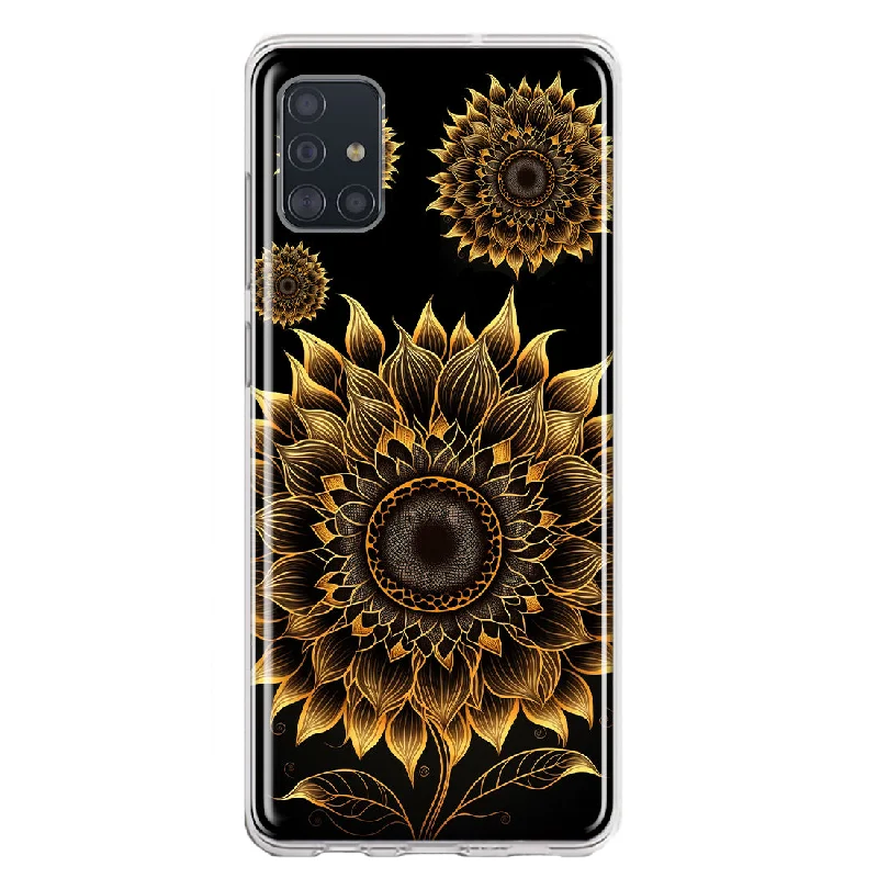 For Samsung Galaxy A51 Mandala Geometry Abstract Sunflowers Pattern Design Hybrid Protective Phone Case Cover