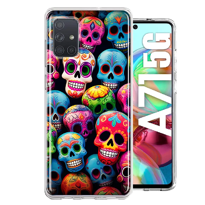 For Samsung Galaxy A71 4G Halloween Spooky Colorful Day of the Dead Skulls Design Hybrid Protective Phone Case Cover