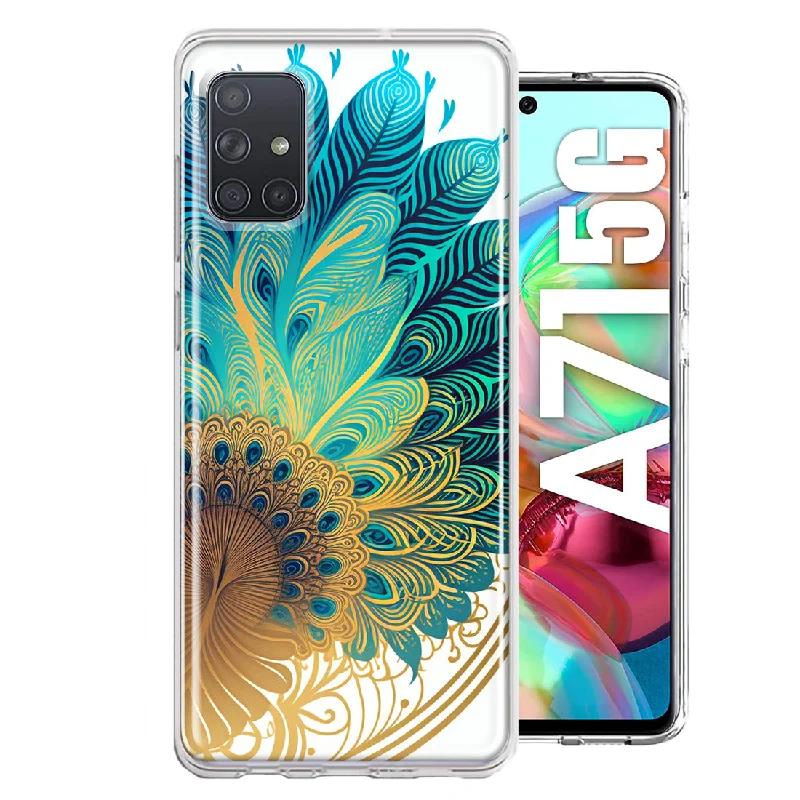 For Samsung Galaxy A71 4G Mandala Geometry Abstract Peacock Feather Pattern Design Hybrid Protective Phone Case Cover