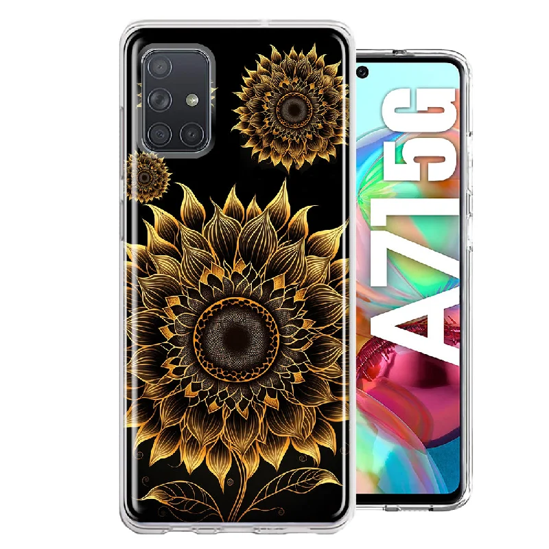 For Samsung Galaxy A71 4G Mandala Geometry Abstract Sunflowers Pattern Design Hybrid Protective Phone Case Cover