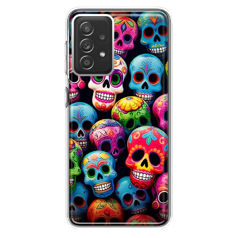 For Samsung Galaxy A72 Halloween Spooky Colorful Day of the Dead Skulls Design Hybrid Protective Phone Case Cover