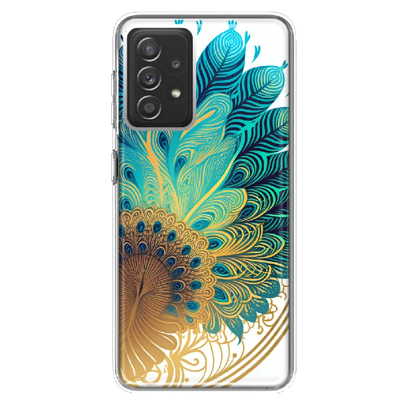 For Samsung Galaxy A72 Mandala Geometry Abstract Peacock Feather Pattern Design Hybrid Protective Phone Case Cover