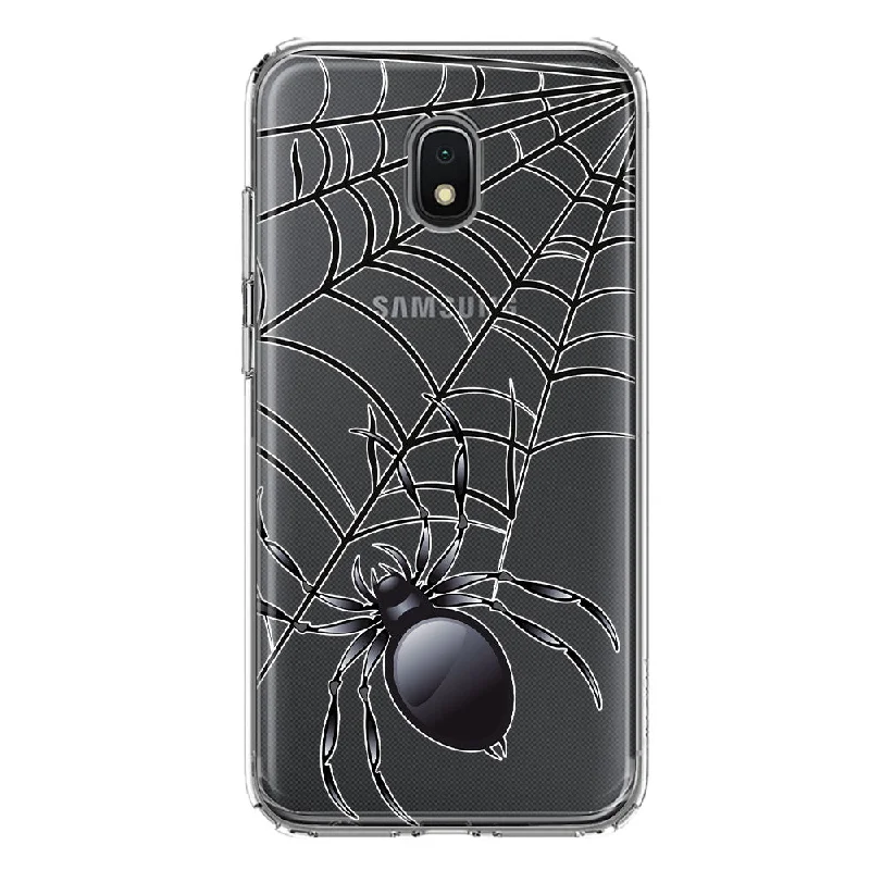 For Samsung Galaxy J3 Express/Prime 3/Amp Prime 3 Creepy Black Spider Web Halloween Horror Spooky Design Hybrid Protective Phone Case Cover