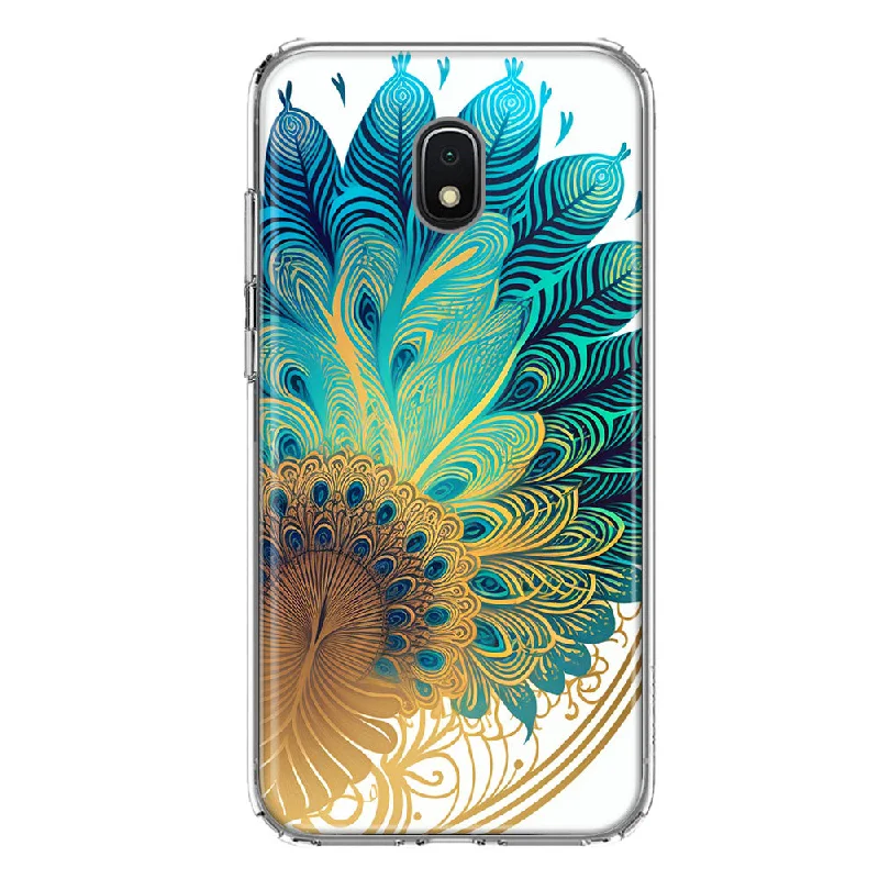 For Samsung Galaxy J3 Express/Prime 3/Amp Prime 3 Mandala Geometry Abstract Peacock Feather Pattern Design Hybrid Protective Phone Case Cover