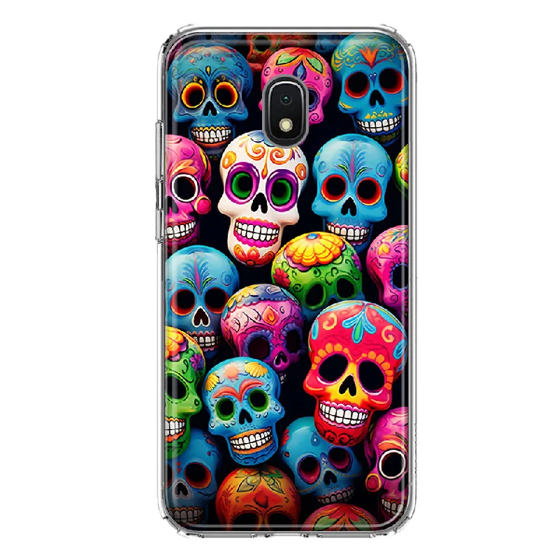 For Samsung Galaxy J7 (2018) Star/Crown/Aura Halloween Spooky Colorful Day of the Dead Skulls Design Hybrid Protective Phone Case Cover