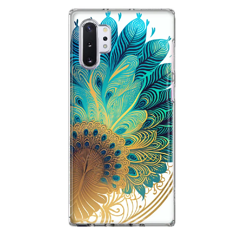 For Samsung Galaxy Note 10 Mandala Geometry Abstract Peacock Feather Pattern Design Hybrid Protective Phone Case Cover