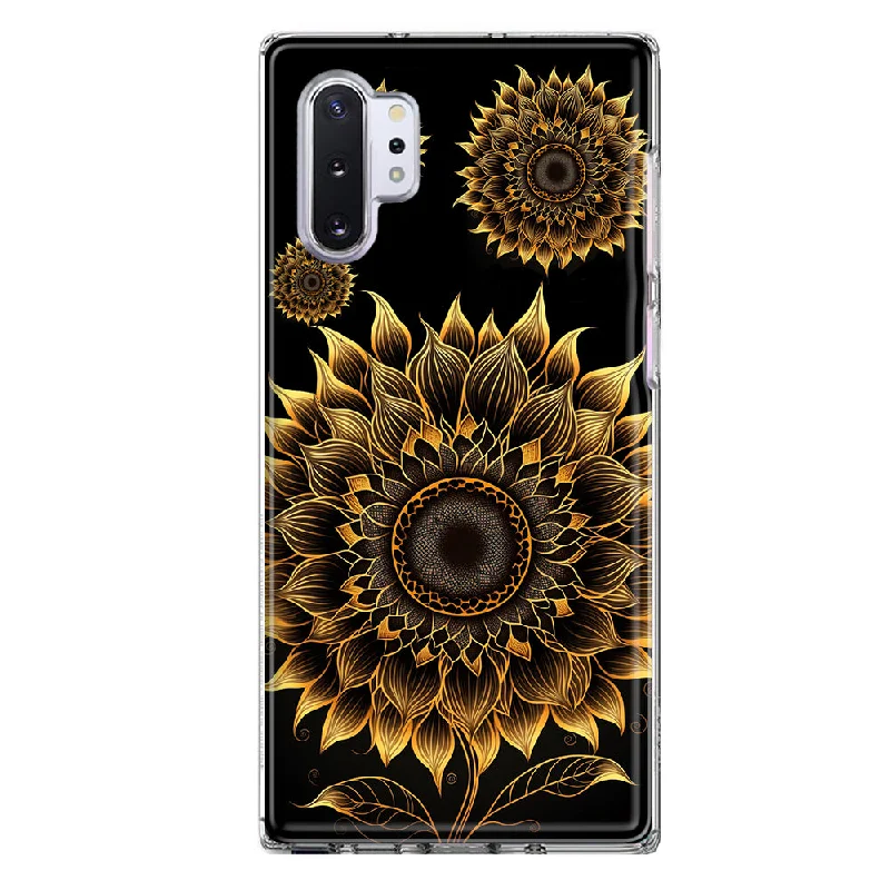 For Samsung Galaxy Note 10 Plus Mandala Geometry Abstract Sunflowers Pattern Design Hybrid Protective Phone Case Cover