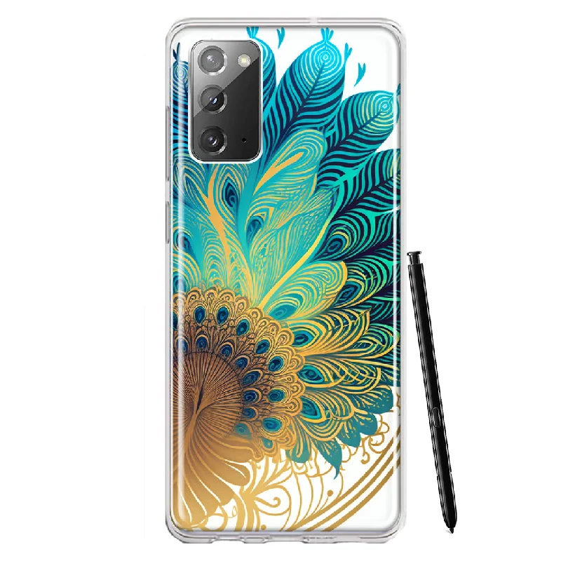 For Samsung Galaxy Note 20 Mandala Geometry Abstract Peacock Feather Pattern Design Hybrid Protective Phone Case Cover