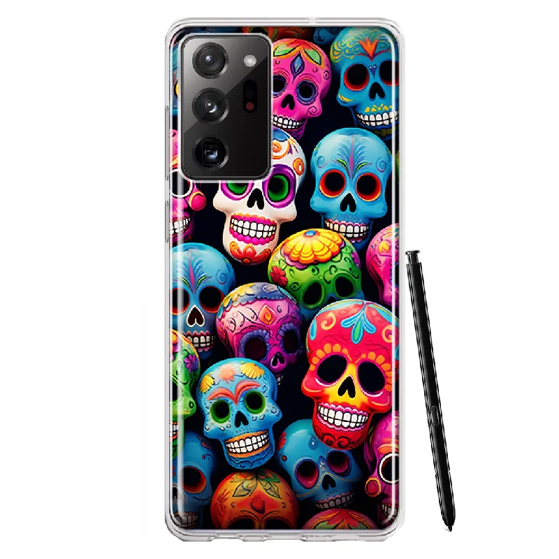 For Samsung Galaxy Note 20 Ultra Halloween Spooky Colorful Day of the Dead Skulls Design Hybrid Protective Phone Case Cover