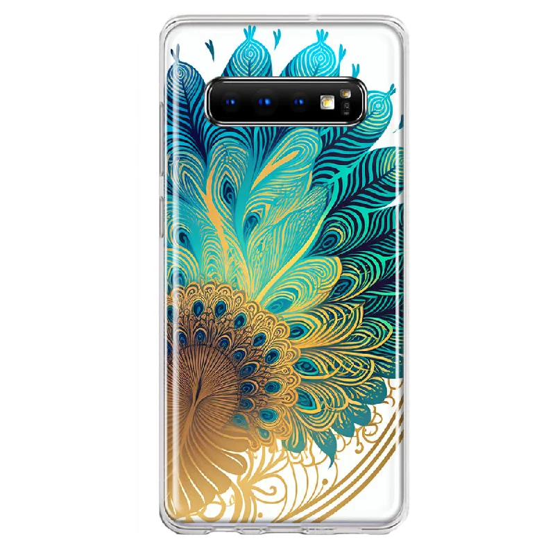 For Samsung Galaxy S10 Plus Mandala Geometry Abstract Peacock Feather Pattern Design Hybrid Protective Phone Case Cover