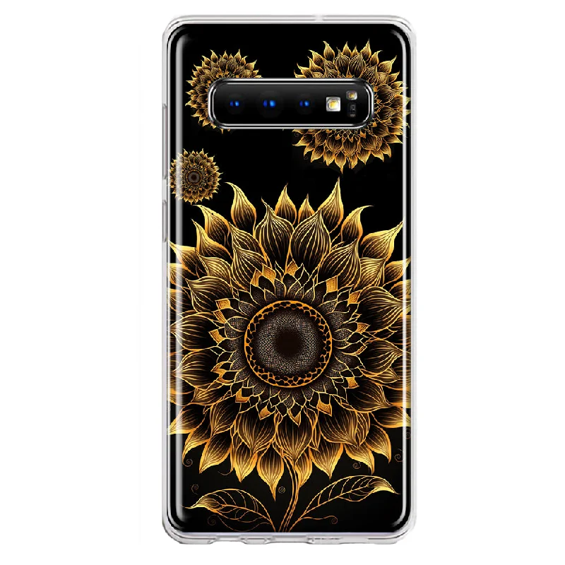 For Samsung Galaxy S10 Plus Mandala Geometry Abstract Sunflowers Pattern Design Hybrid Protective Phone Case Cover