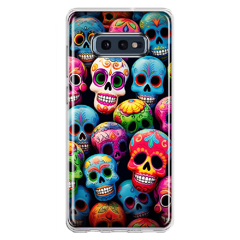 For Samsung Galaxy S10e Halloween Spooky Colorful Day of the Dead Skulls Design Hybrid Protective Phone Case Cover