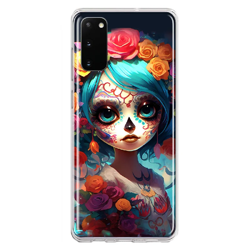 For Samsung Galaxy S20 Halloween Spooky Colorful Day of the Dead Skull Girl Design Hybrid Protective Phone Case Cover