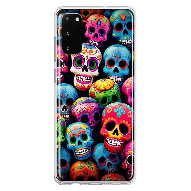 For Samsung Galaxy S20 Halloween Spooky Colorful Day of the Dead Skulls Design Hybrid Protective Phone Case Cover