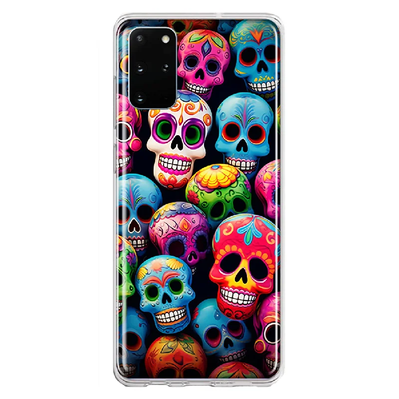 For Samsung Galaxy S20 Plus Halloween Spooky Colorful Day of the Dead Skulls Design Hybrid Protective Phone Case Cover