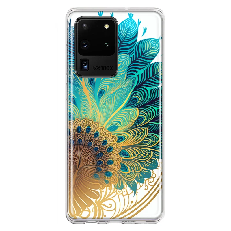 For Samsung Galaxy S20 Ultra Mandala Geometry Abstract Peacock Feather Pattern Design Hybrid Protective Phone Case Cover