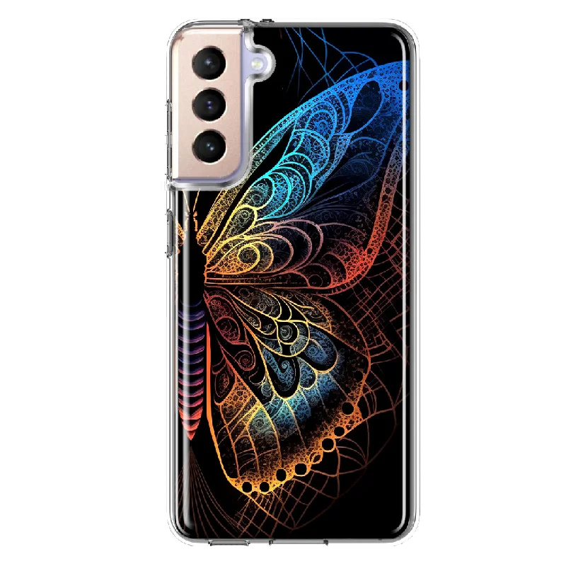 For Samsung Galaxy S21 FE Mandala Geometry Abstract Butterfly Pattern Design Hybrid Protective Phone Case Cover